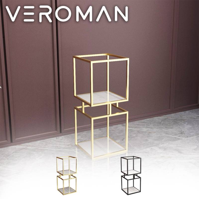 [2段] VeroMan 大理石調 ラック 棚 シェルフ ゴールド ブラック 収納 おしゃれ 韓国インテリア[幅30x高さ80cm]