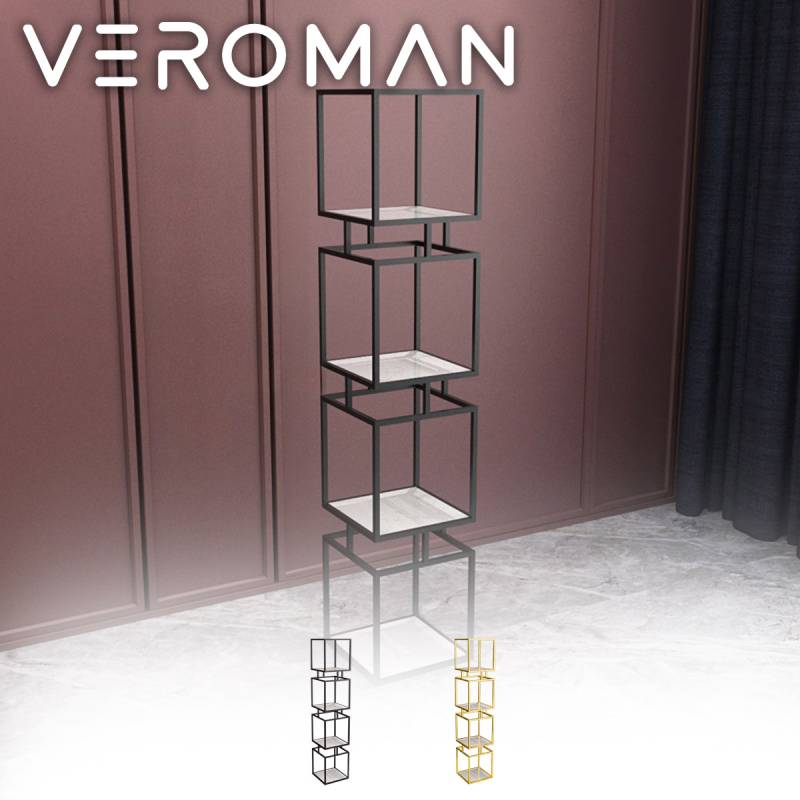 [4段] VeroMan 大理石調 ラック 棚 シェルフ ゴールド ブラック 収納 おしゃれ 韓国インテリア[幅30x高さ160cm]