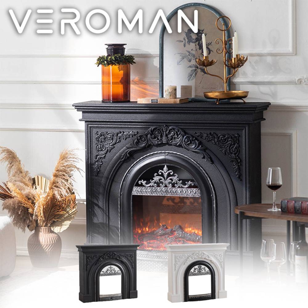 VeroMan ヒーター 暖炉 電気暖炉 暖炉風ヒーター 電気ヒーター 省エネ クラシック彫刻電気暖炉 高級感溢れるモダンな黒デザイン 韓国インテリア [高さ100cm×幅116cm]