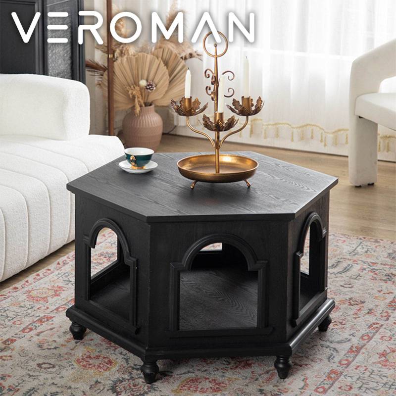 VeroMan 六角形クラシックコーヒーテーブル 天然木の風合いが引き立つ