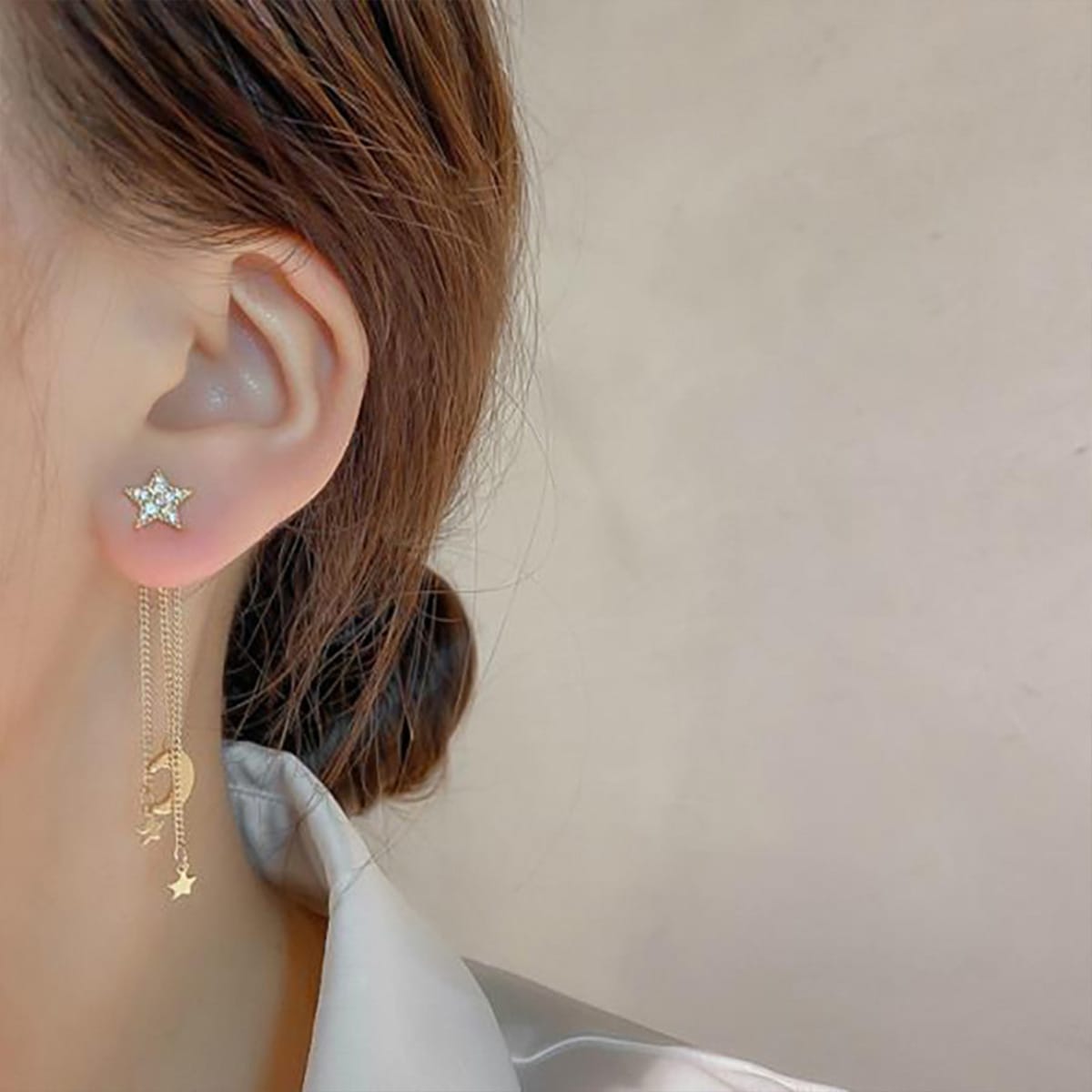 VeroMan BIJOU＋ チェーンタッセル ロング ピアス 星モチーフ 月