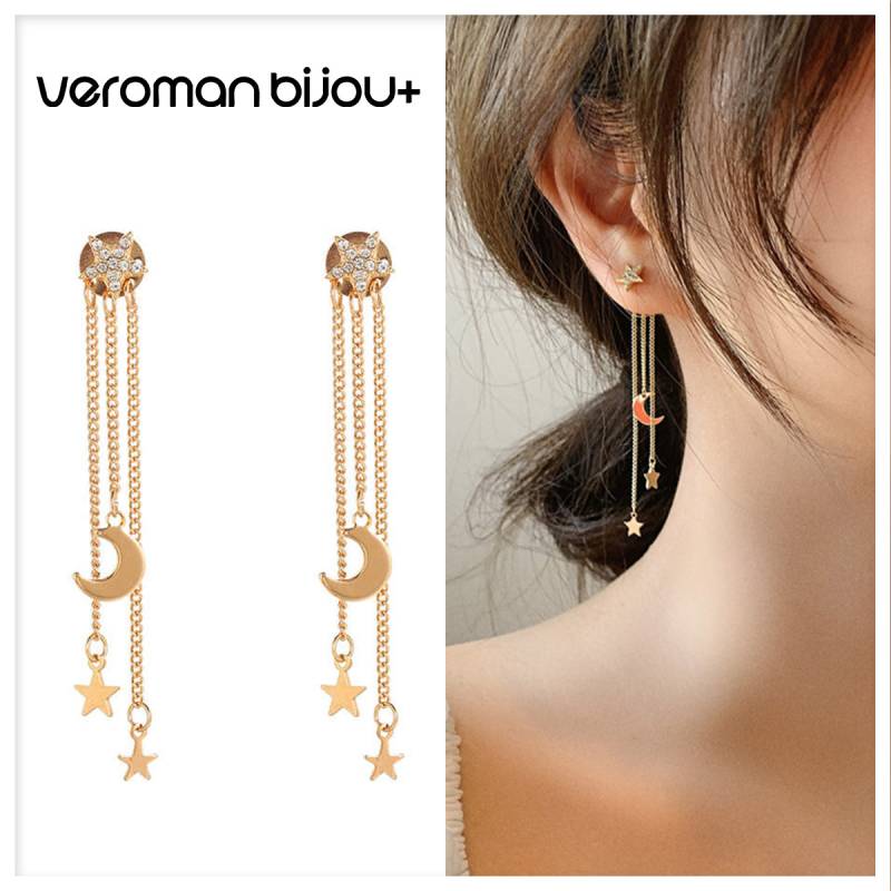 VeroMan BIJOU＋ チェーンタッセル ロング ピアス 星モチーフ 月