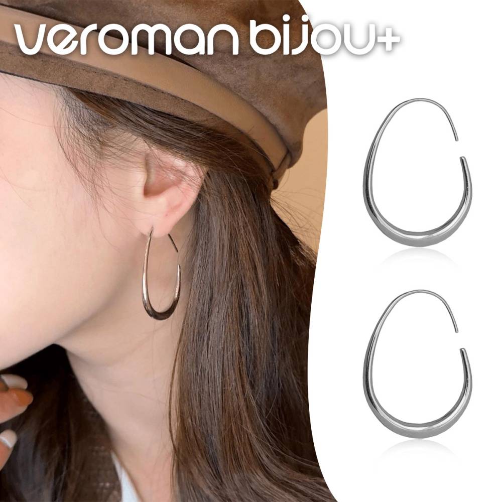 VeroMan BIJOU＋ オーバル フープピアス シルバー レディース 映える イヤリング フレンチヴィンテージ 個性的 韓国ファッション 韓国アクセサリー