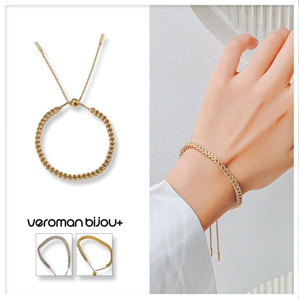 VeroMan BIJOU＋ スライド ブレスレット チタン チェーン ゴールド シルバー フレンチヴィンテージ 手元コーデ 韓国ファッション 韓国アクセサリー