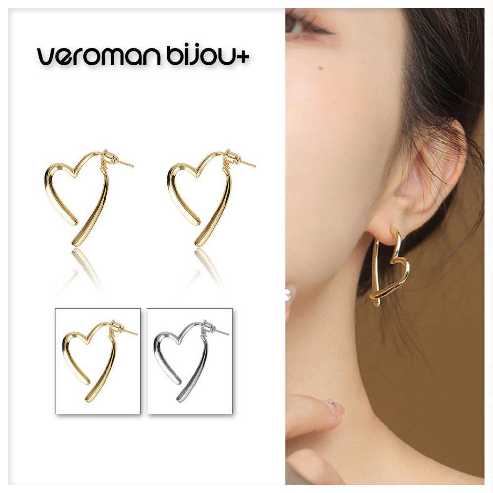 VeroMan BIJOU+ クロスハートピアス イヤリング 金メッキ 上品 ツヤ感 フレンチヴィンテージ さりげなくアクセント 韓国アクセサリー