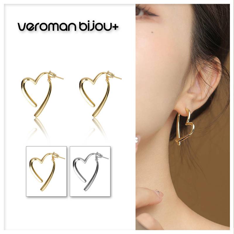 VeroMan BIJOU+ クロスハートピアス イヤリング 金メッキ 上品 ツヤ感