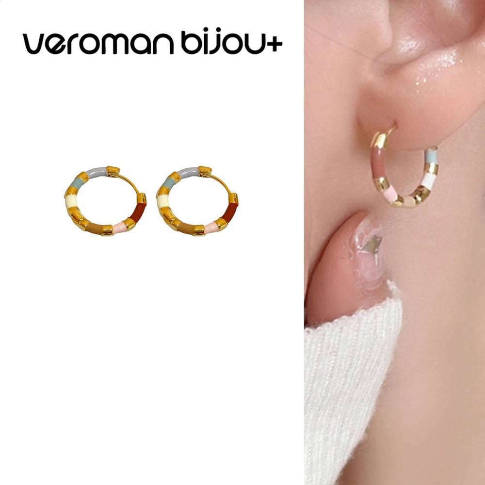 VeroMan BIJOU+ カラフルエナメルフープピアス イヤリング フレンチヴィンテージ 上品 華やか 映えるアクセ 大人の軽やかアクセサリー 韓国アクセサリー