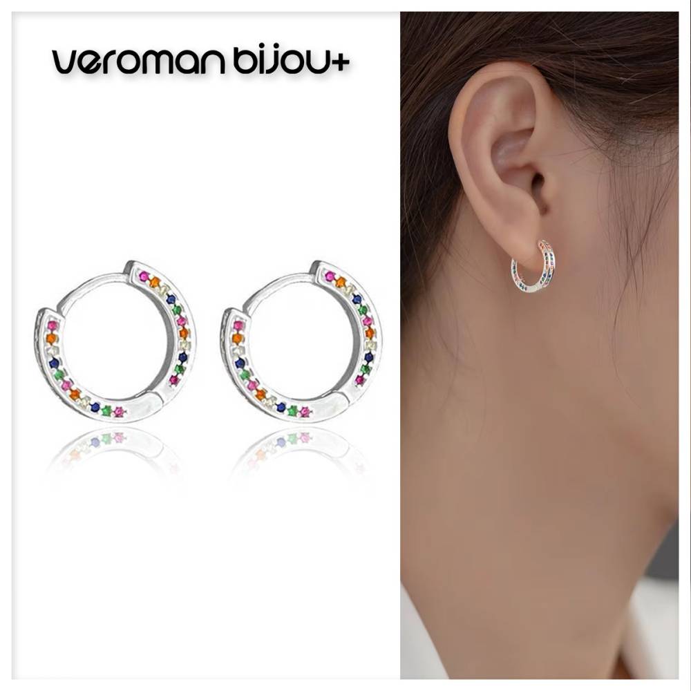 VeroMan BIJOU＋ カラージルコン フープピアス ミニ 金メッキ イヤリング 洗練されたレトロデザイン フレンチヴィンテージ シンプル 韓国アクセサリー