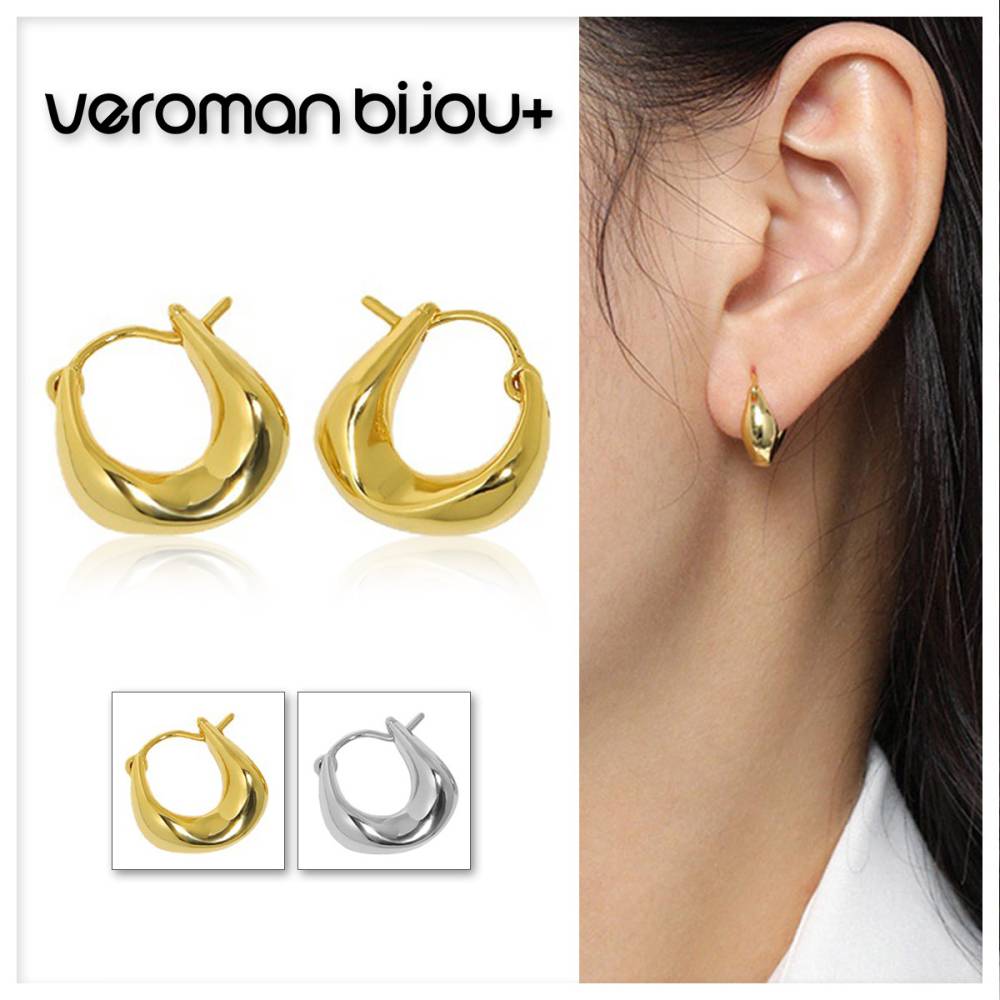 VeroMan BIJOU+ プレーンフープピアス フレンチヴィンテージ イヤリング 不規則な立体感が魅力 S925 シルバーポスト 上品 イヤーアクセ 韓国アクセサリー