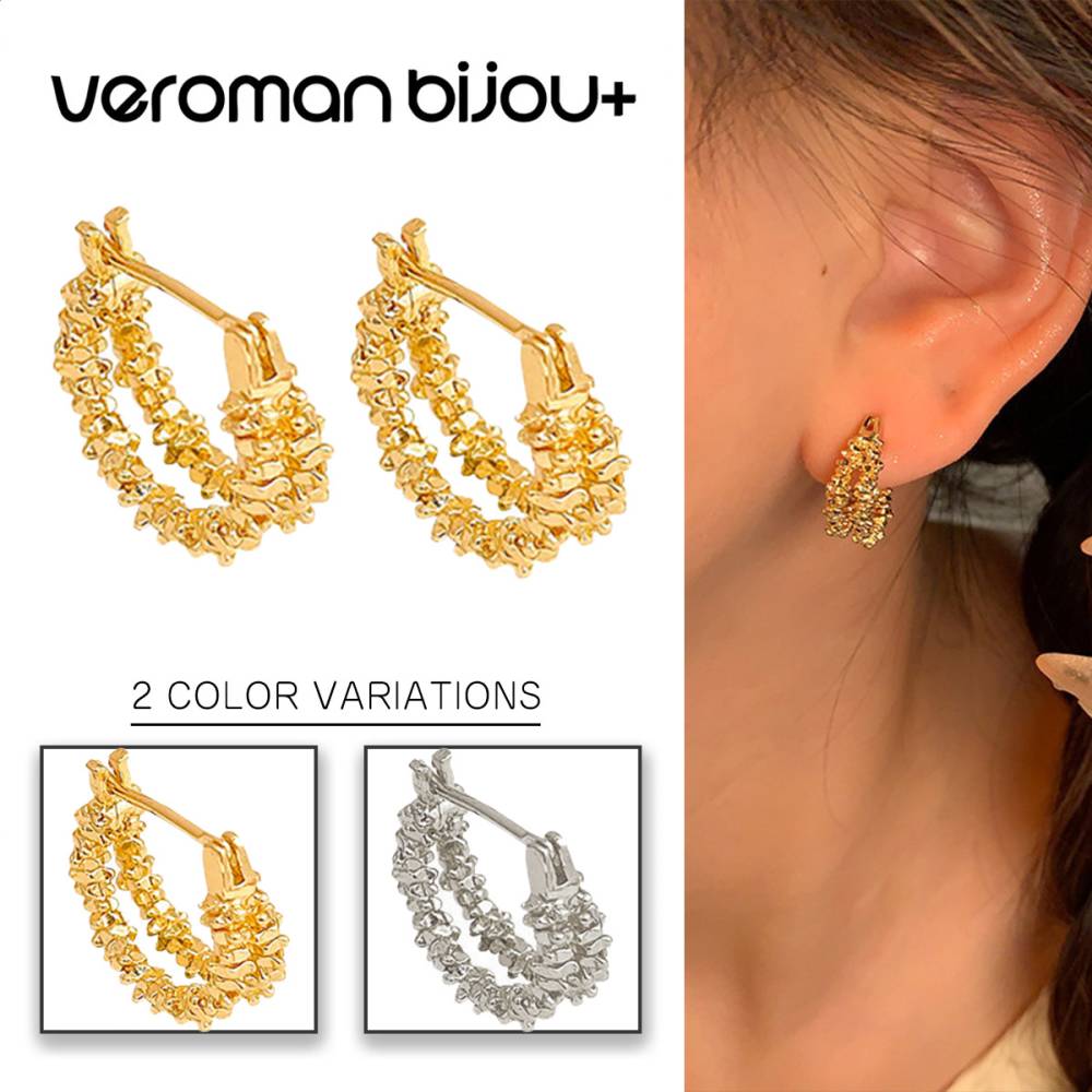 VeroMan BIJOU+ フープピアス フレンチヴィンテージ メタリックモザイク調 さりげなくアクセント 小粒 立体感 高級感 映えるアクセ 韓国アクセサリー
