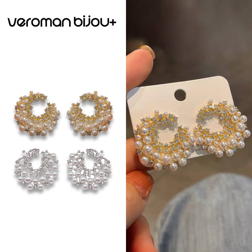 VeroMan BIJOU＋ パール サークルピアス イヤリング 女性らしい 華やか 上品 ラグジュアリー パーティー ファッションジュエリー 韓国アクセサリー