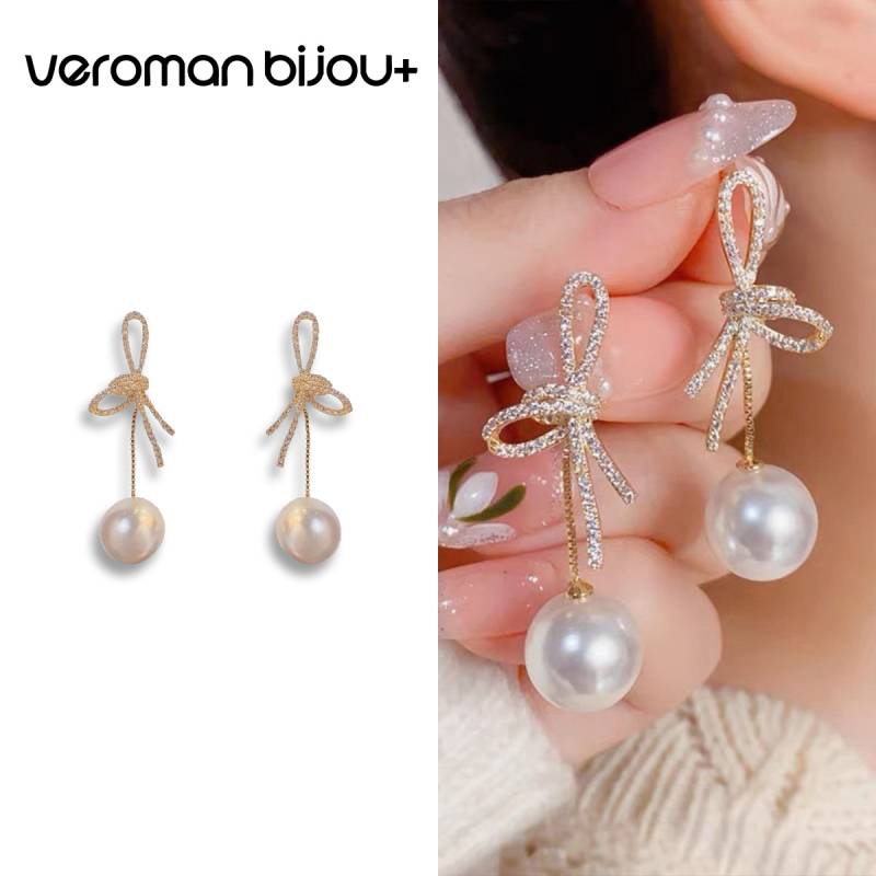 VeroMan BIJOU＋ ノットデザイン パール ピアス 揺れる イヤリング