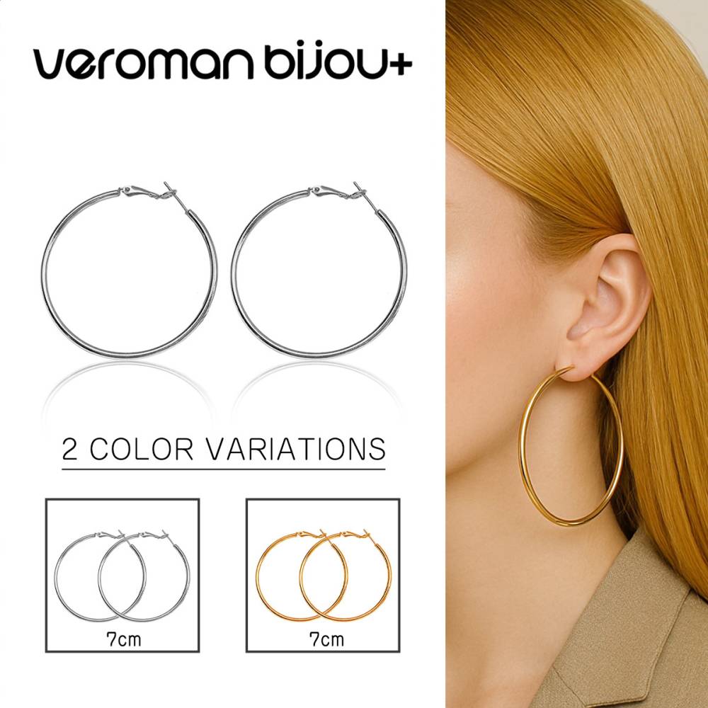 VeroMan BIJOU+ ビッグフープピアス 両耳用 個性的 7cm シルバーポスト S925 高級感 レディース さりげなくアクセント 華やか 小顔効果 韓国アクセサリー 