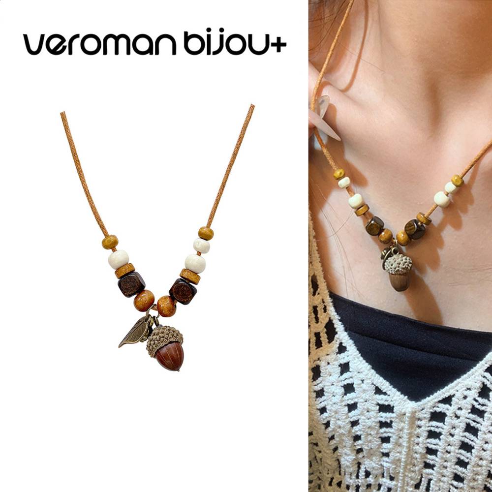 VeroMan BIJOU＋ ロングネックレス ネックレス 木の実チャームビス レトロネックレス ギフト カジュアル レディース フレンチヴィンテージ 韓国アクセサリー