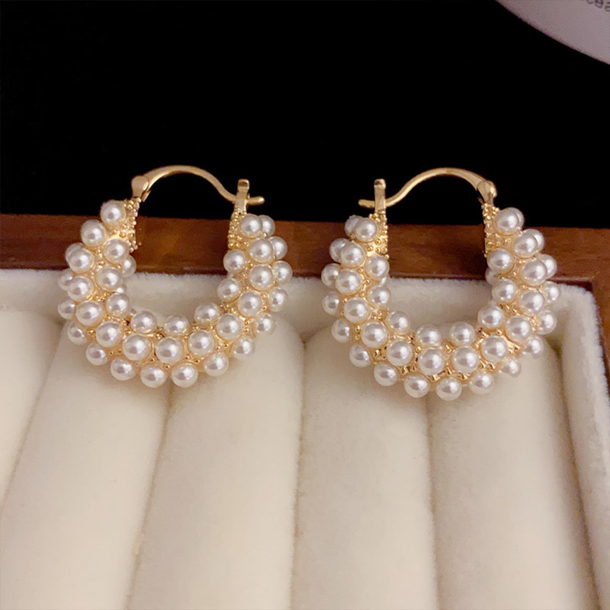 VeroMan BIJOU＋ パールフープピアス 両耳用 ゴールド ぶら下がり イヤリング レディース ファッションジュエリー 上品 ...