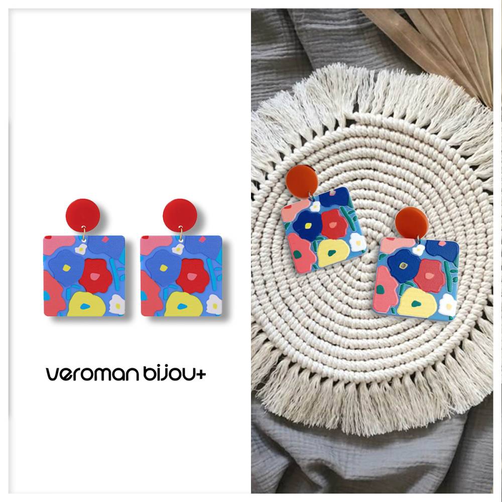 VeroMan BIJOU＋ フラワーレリーフイヤリング ピアス レッド S925 シルバーポスト トレンド感ある レディースアクセ プレゼント 流行 韓国アクセサリー