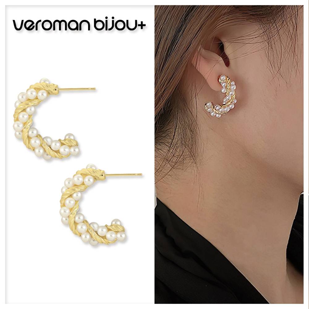VeroMan BIJOU＋ パールツイストピアス イヤリング 女性らしい レディース シンプル 上品 大人アクセサリー パーティー 日常 韓国アクセサリー