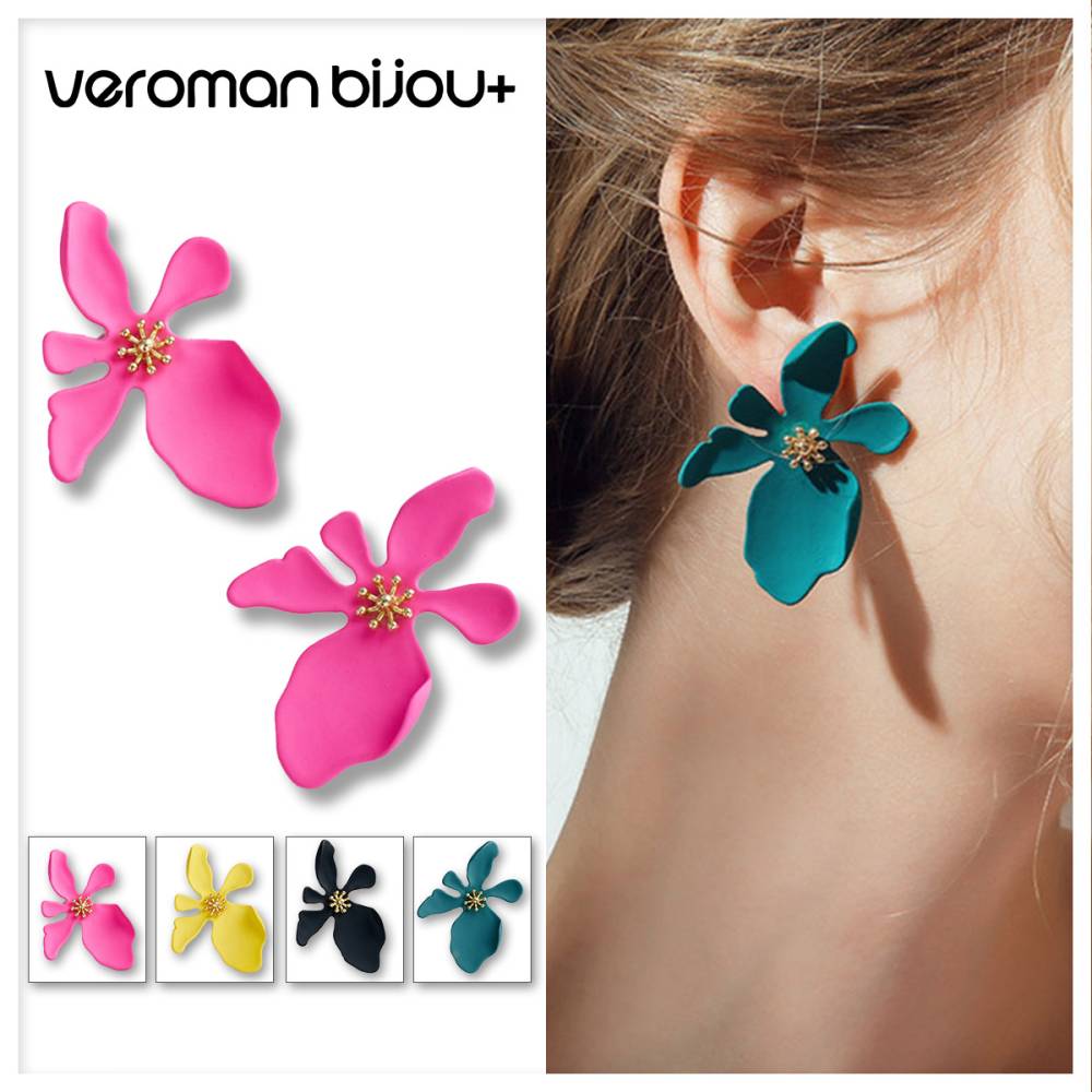 VeroMan BIJOU＋ フラワー ピアス 大ぶり 花びらモチーフ イヤリング 女性らしい S925 アレルギー対応 シルバーポスト 個性派 シンプル 上品 韓国アクセサリー
