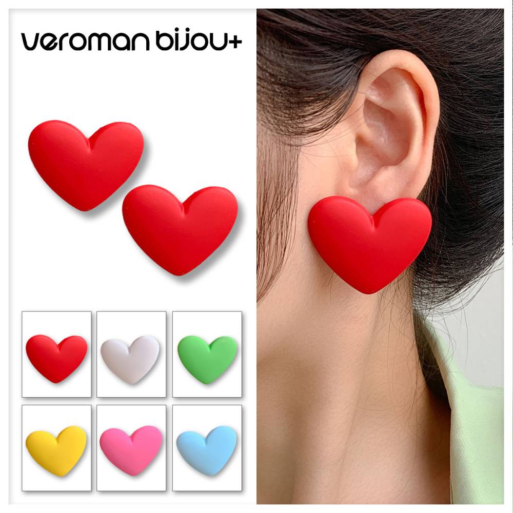 VeroMan BIJOU＋ ハートピアス イヤリング S925 シルバーポスト パステルカラー 可愛い マカロン風 アクセ 韓国ファッション 韓国アクセサリー
