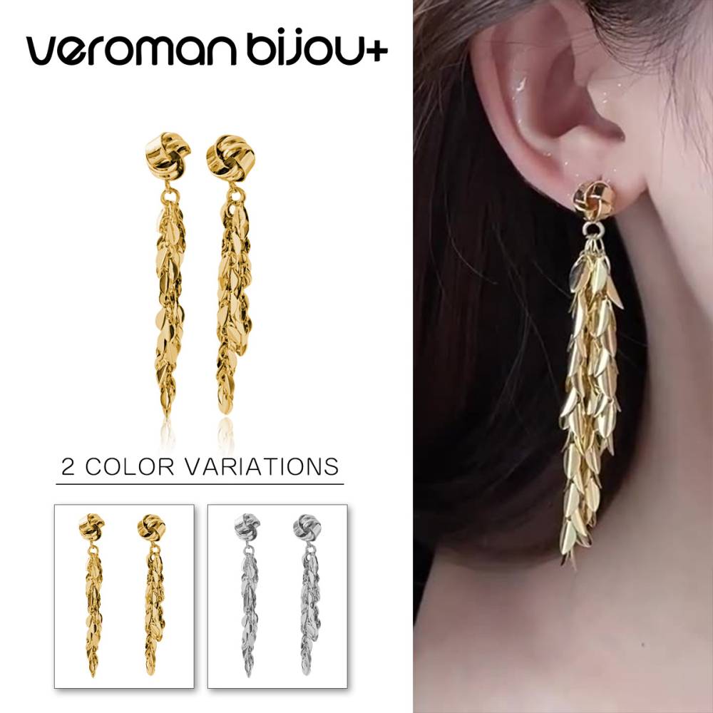 VeroMan BIJOU＋ フリンジ ピアス 揺れる イヤリング 高級感メタル ロング 麦穂デザイン 上品 レディース パーティー 日常 個性的 女性らしい 韓国アクセサリー