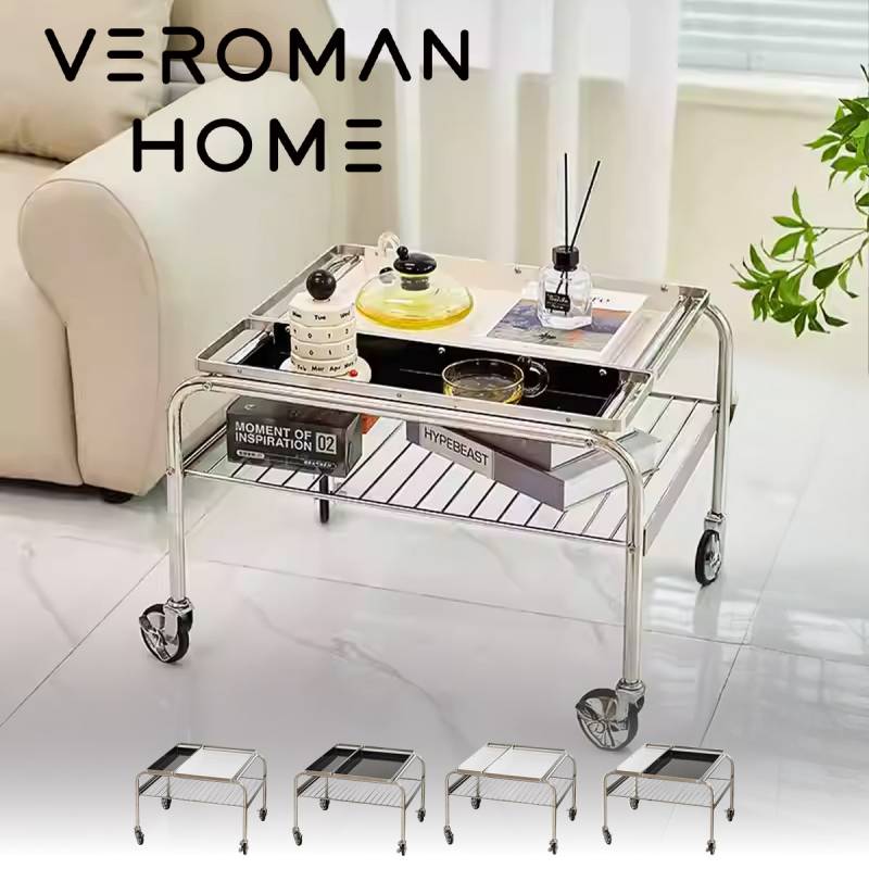 VeroMan サイドテーブル サブテーブル 移動式 ステンレス製 トレイ付き