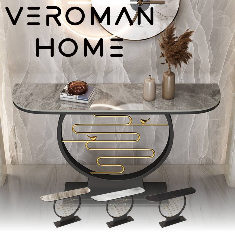 VeroMan モダンデザイン コンソールテーブル 高級感あふれるエントランス装飾台 岩板天板×メタルフレーム 韓国インテリア [高さ80cm×幅100cm]