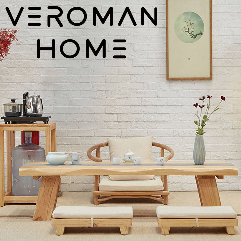 VeroMan ローテーブル タタミ風 座卓セット 茶室 ティーテーブル 檜風天然木仕様 コンパクト茶卓 バルコニー・和室用 韓国インテリア [高さ35cm×幅120cm]