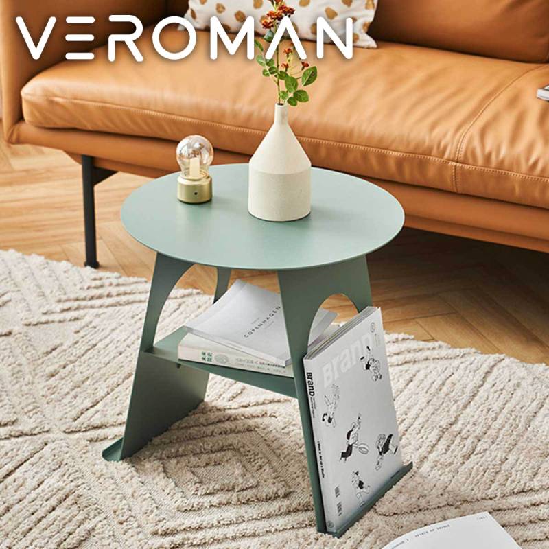 VeroMan コンパクト丸型サイドテーブル リビング収納付き ソファ横