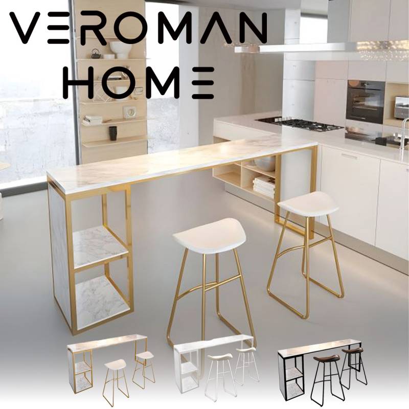VeroMan テーブル 大理石風バーカウンターテーブル カフェ・バー用