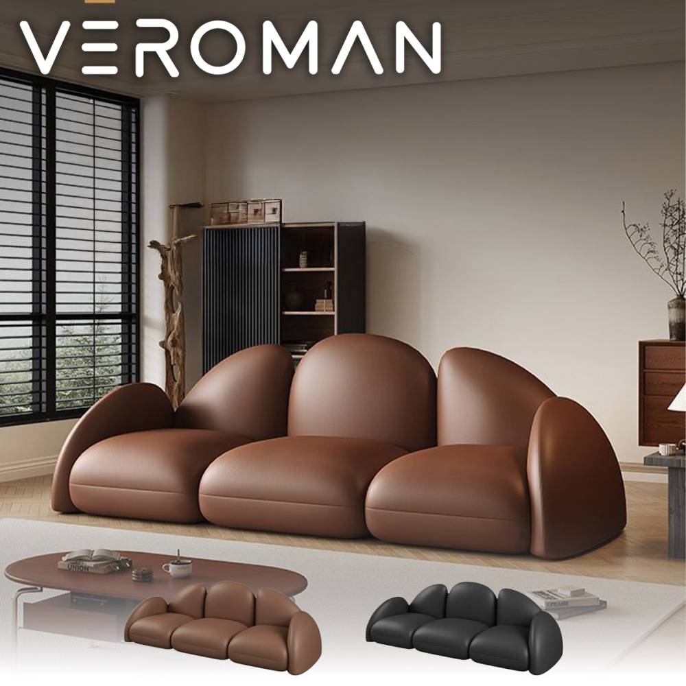 VeroMan 3人掛け フロア ソファ レザー ふんわり ローソファー 包み込む クラウドフォルム もっちり 丸み リビング モダン 韓国インテリア [幅240cm]