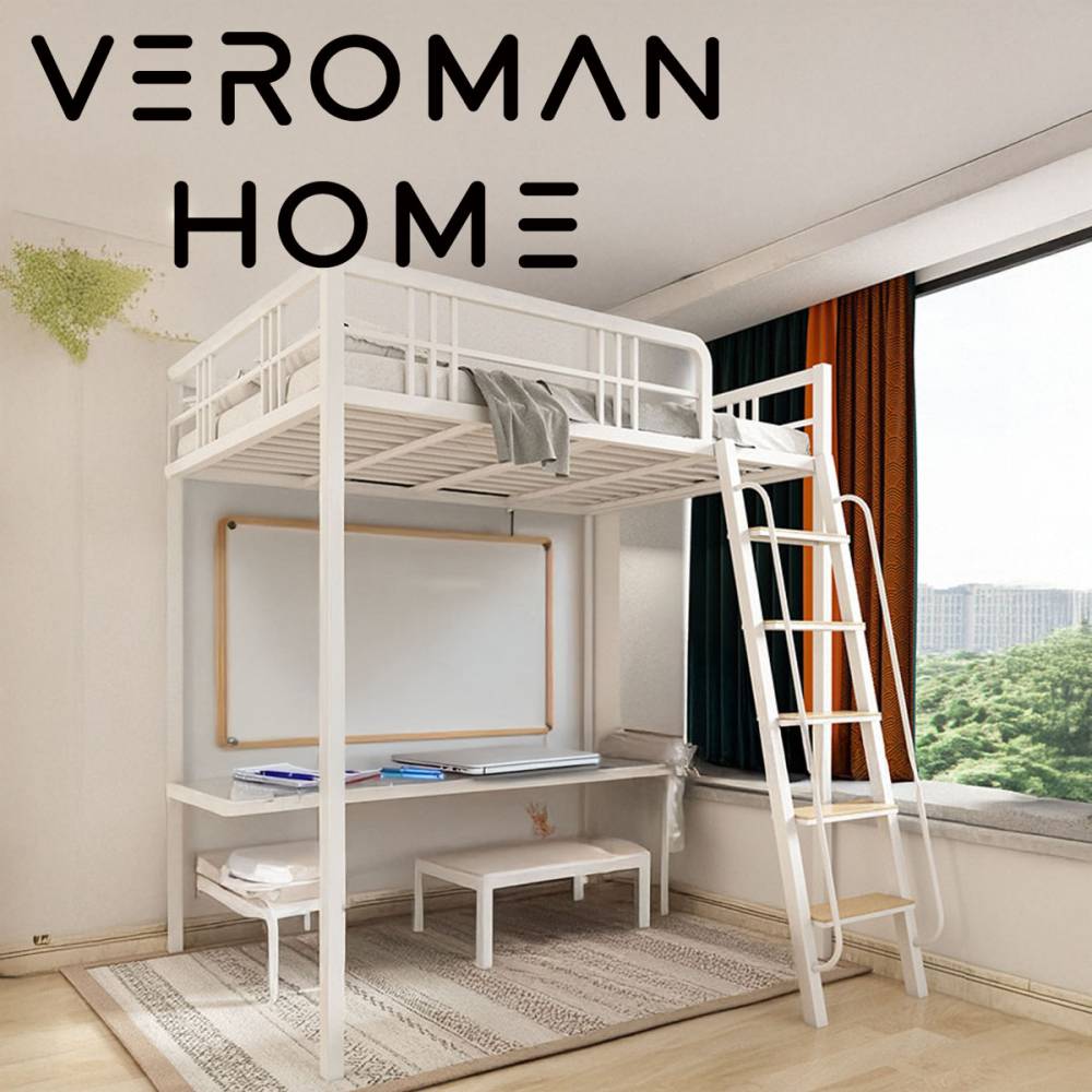 VeroMan 二段ベッド 鉄製ロフトベッド 子供用・学生用・寮向け 金属フレーム 安定感抜群 高耐荷重ダブルロフトベッド 韓国インテリア [高さ200cm×幅150cm]