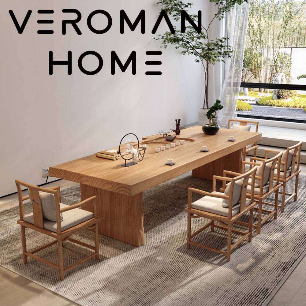 VeroMan 茶卓セット 無垢材 家庭用 茶室 フルセット 韓国インテリア [160cm×70cm×75cm]
