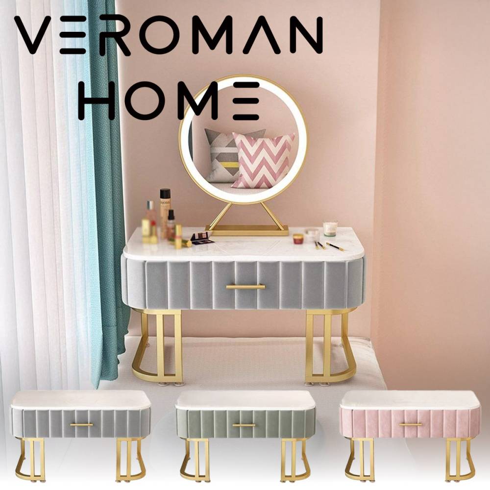 VeroMan ドレッサー ミラー付き 小型化粧台 コンパクト アイアン製 メイクテーブル 省スペース 収納付き 韓国インテリア [高さ40cm×幅60cm]