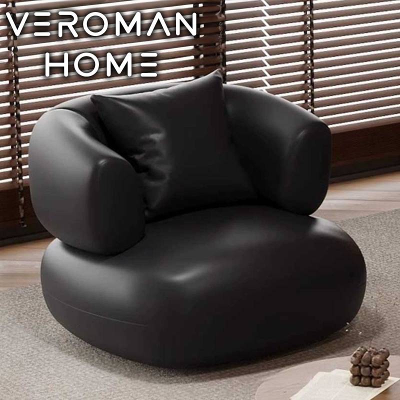 一人掛け] VeroMan ヴィンテージ風 ブラックレザーソファ ソファチェア