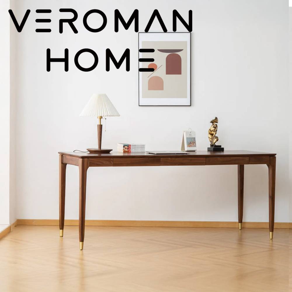 VeroMan テーブル モダン ウォールナット無垢 シングルデスク 引き出し付き 在宅ワーク 学習用PCテーブル リビング 寝室対応 韓国インテリア [高さ75cmx幅60cm]
