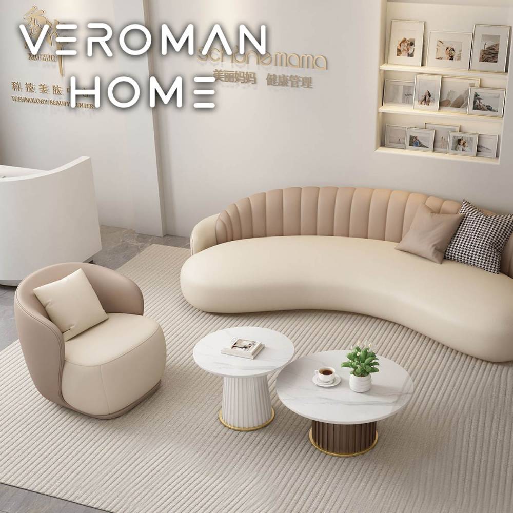 VeroMan ソファ ラグジュアリー 曲線レザーソファ 一人掛け 美容院 ロビー リビング 高級感 サロン 休憩スペース 韓国インテリア [高さ70cmx幅80cm]