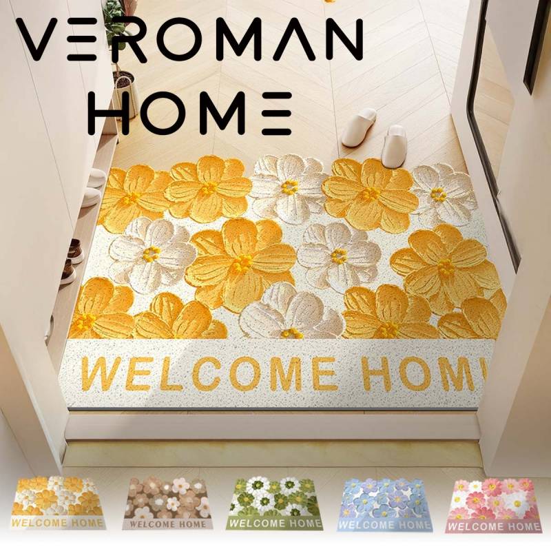 VeroMan 玄関マット フラワーモチーフ 滑り止め付き デザインマット