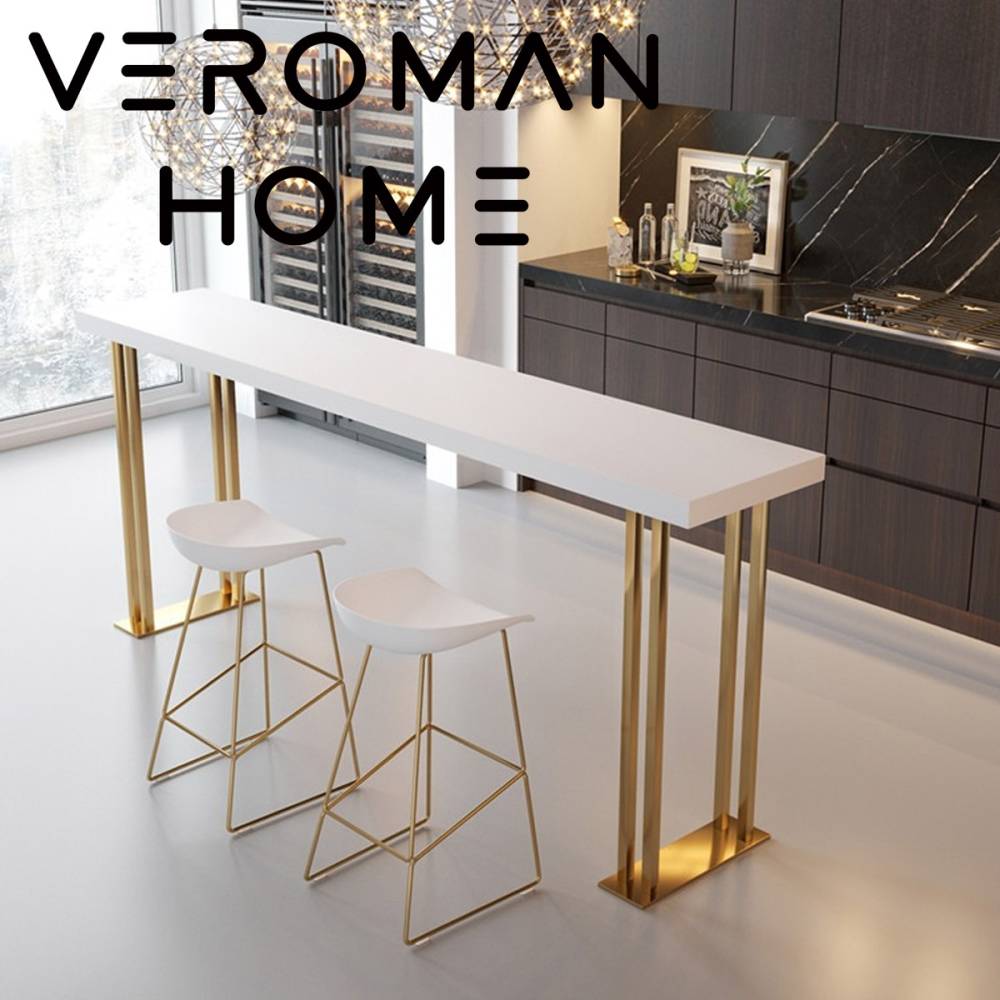 VeroMan テーブル 軽やかで上品なバーカウンターテーブル 省スペースタイプ ダイニング用 シンプルでスタイリッシュ 韓国インテリア [高さ105cm×幅120cm]
