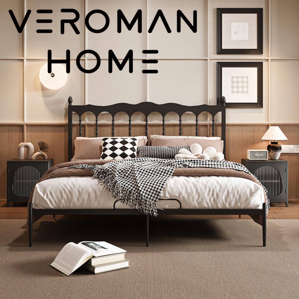 VeroMan クラシックデザイン アイアンベッドフレーム 高耐久構造 韓国インテリア [幅200cm × 奥行150cm ]