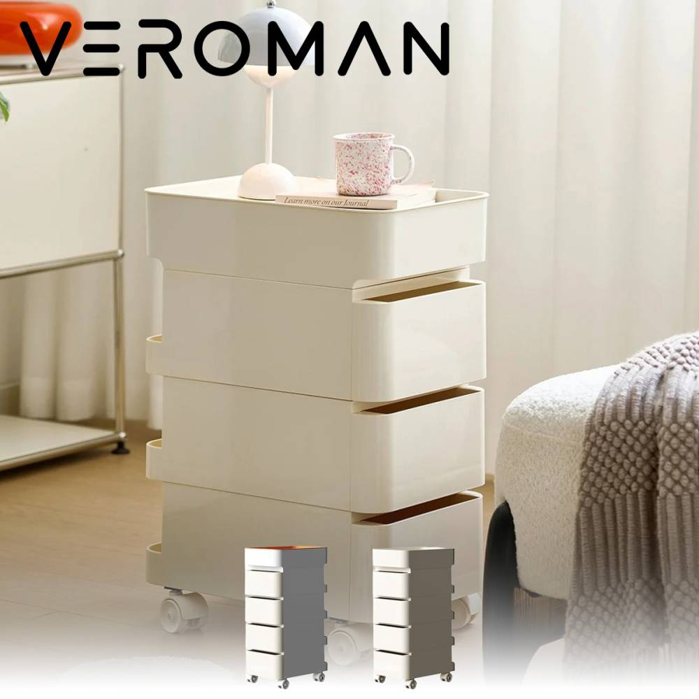 VeroMan サイドテーブル キャビネット ベッドサイド キャスター付き モダン シンプル 収納キャビネット 韓国インテリア [高さ83cm×幅45.5cm]