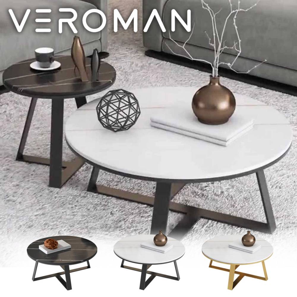 [60cm] VeroMan テーブル 円形ティーテーブル サイドテーブル 岩板天板 小型リビングやホテル・民宿に最適 モダン おしゃれ 韓国インテリア [高さ45cm×幅60cm]