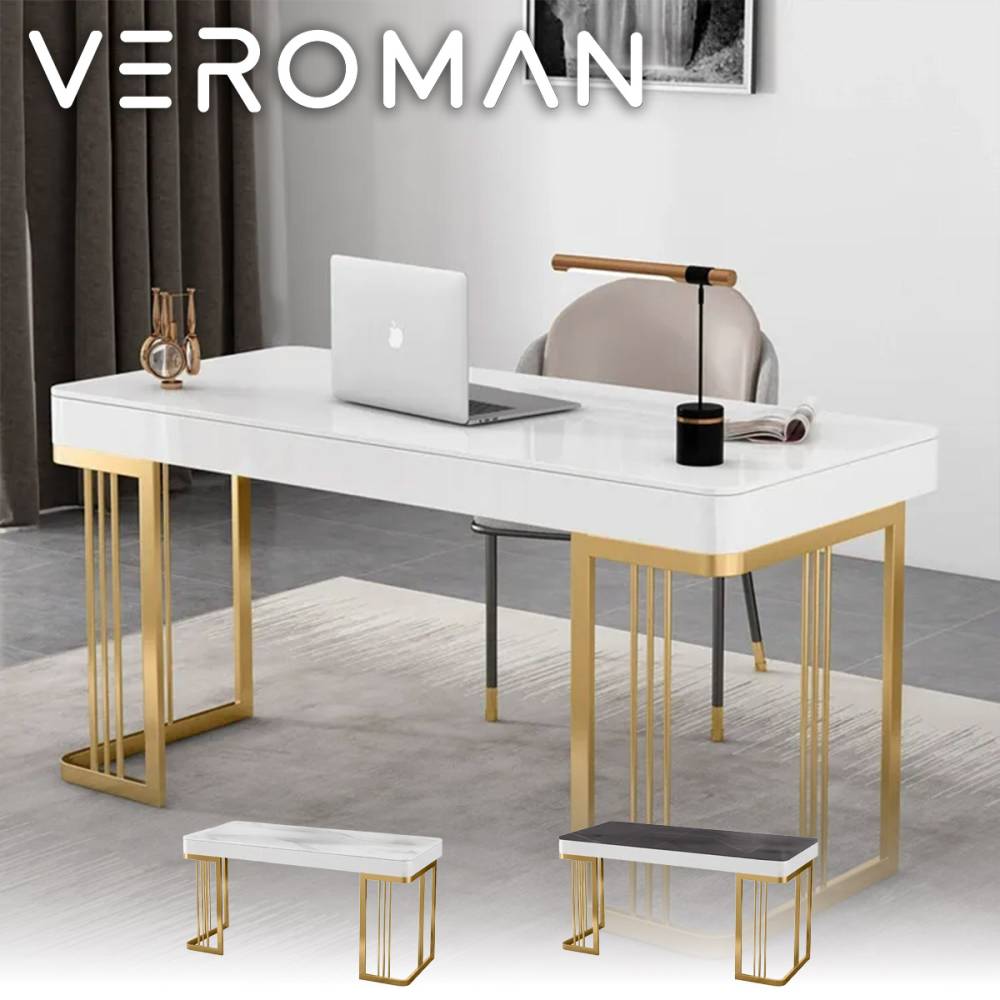 VeroMan テーブル 現代岩板デスク クリエイティブ鉄製デザイン 家庭用 書斎用 オフィス用 収納引き出し付き 丸角加工 韓国インテリア [高さ75cm×幅120cm]