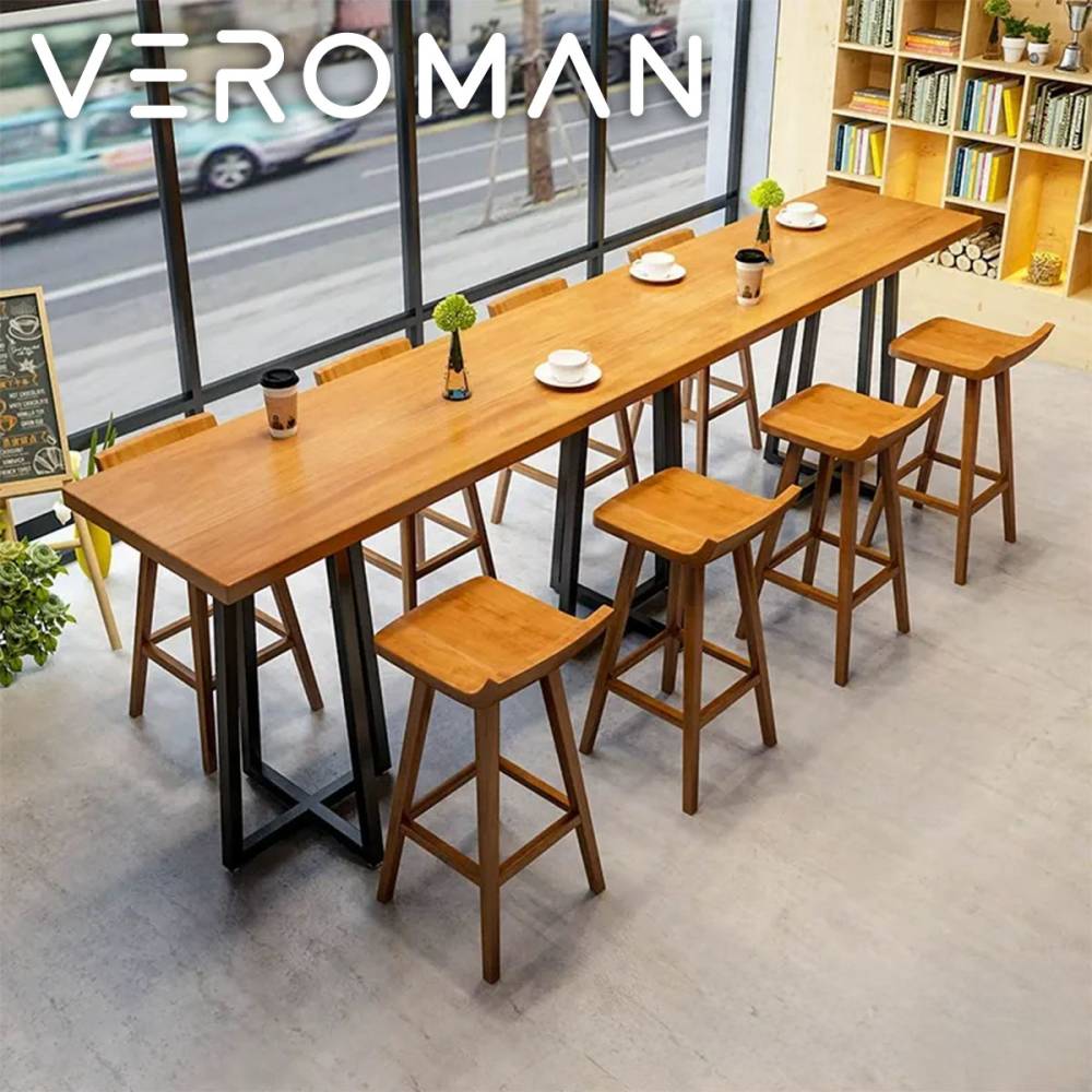 VeroMan シンプル木製バーカウンターテーブル 壁付けでき 省スペース設計 鉄製脚と十字架デザイン 韓国インテリア [高さ105cm×幅120cm]