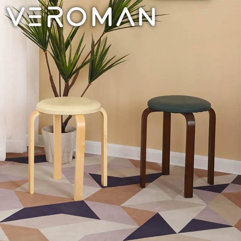 VeroMan ダイニングチェア 丸型スツール 木製椅子 重ね置き可能