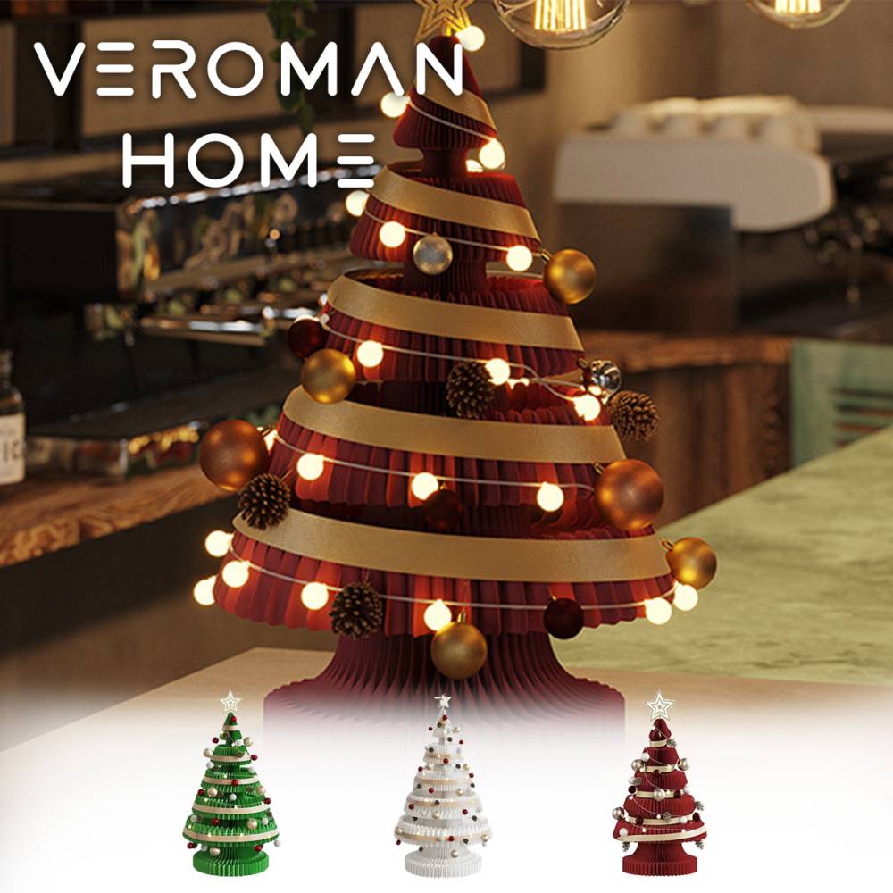 [高さ53cm] VeroMan クリスマスツリー 折りたたみ紙製クリスマスツリー クリスマス装飾 卓上オーナメント 雰囲気演出 パーティー飾り 収納便利 環境にやさしい 韓国インテリア [33x53cm]