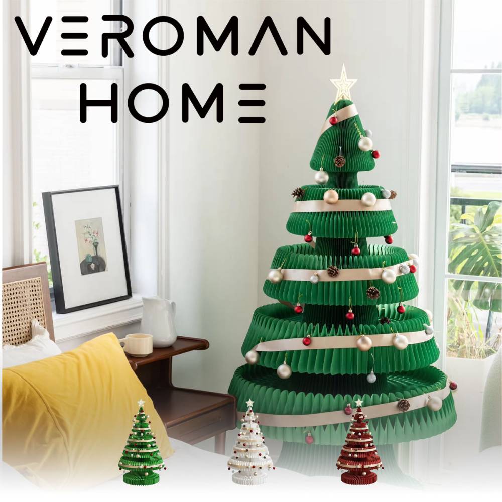 [100cm] VeroMan クリスマスツリー 折りたたみ紙製クリスマスツリー クリスマス装飾 卓上オーナメント 雰囲気演出 パーティー飾り 収納便利 環境にやさしい 韓国インテリア [57x100cm]