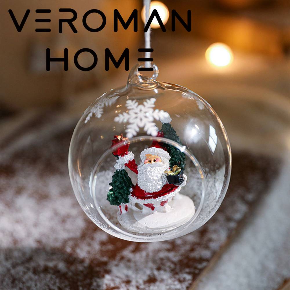 VeroMan クリスマスボール ガラスオーナメント 吊り下げ飾り クリスマスツリー 装飾用品 デコレーション おしゃれ 4点セット 韓国インテリア [高さ9cm]