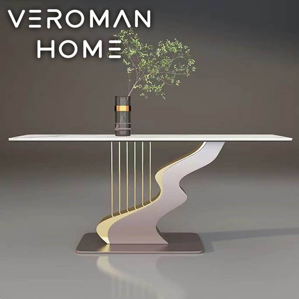 VeroMan 大理石調コンソールテーブル アート感あふれるデザイン脚 ハープ風 装飾台 玄関・リビングに置ける細長テーブル 韓国インテリア [高さ85cm×幅100cm]