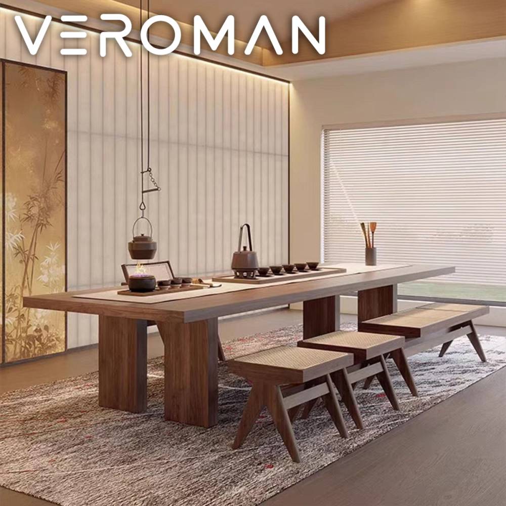 VeroMan 無垢風ロングテーブル シンプルモダン 木製ワークテーブル 会議用 ダイニング用や書斎・作業台にも最適 韓国インテリア [高さ75cm×幅240cm]