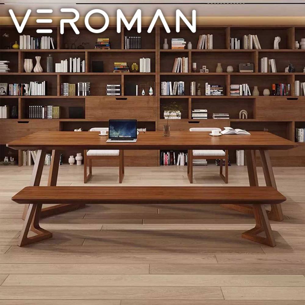 VeroMan 無垢材デスク 大型ダイニングテーブル ワークテーブル 書斎テーブル 長机 家庭用 作業用 モダン おしゃれ 韓国インテリア [200cm×80cm×75cm]
